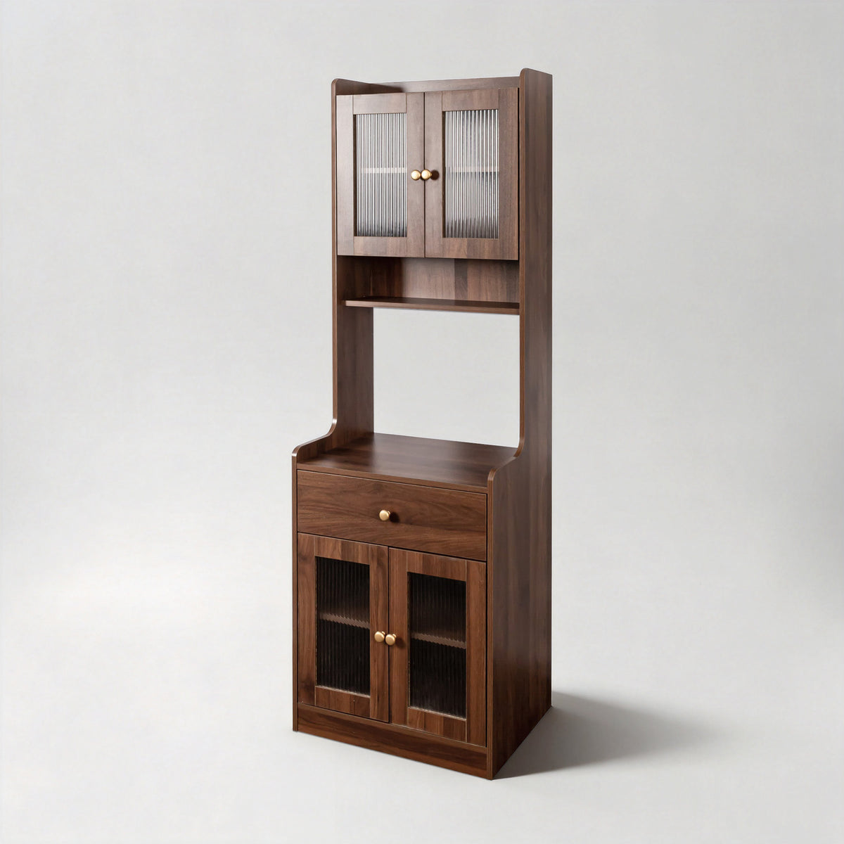 71" Narrow Storage Cabinet with Hutch, Drawer & Open Shelf