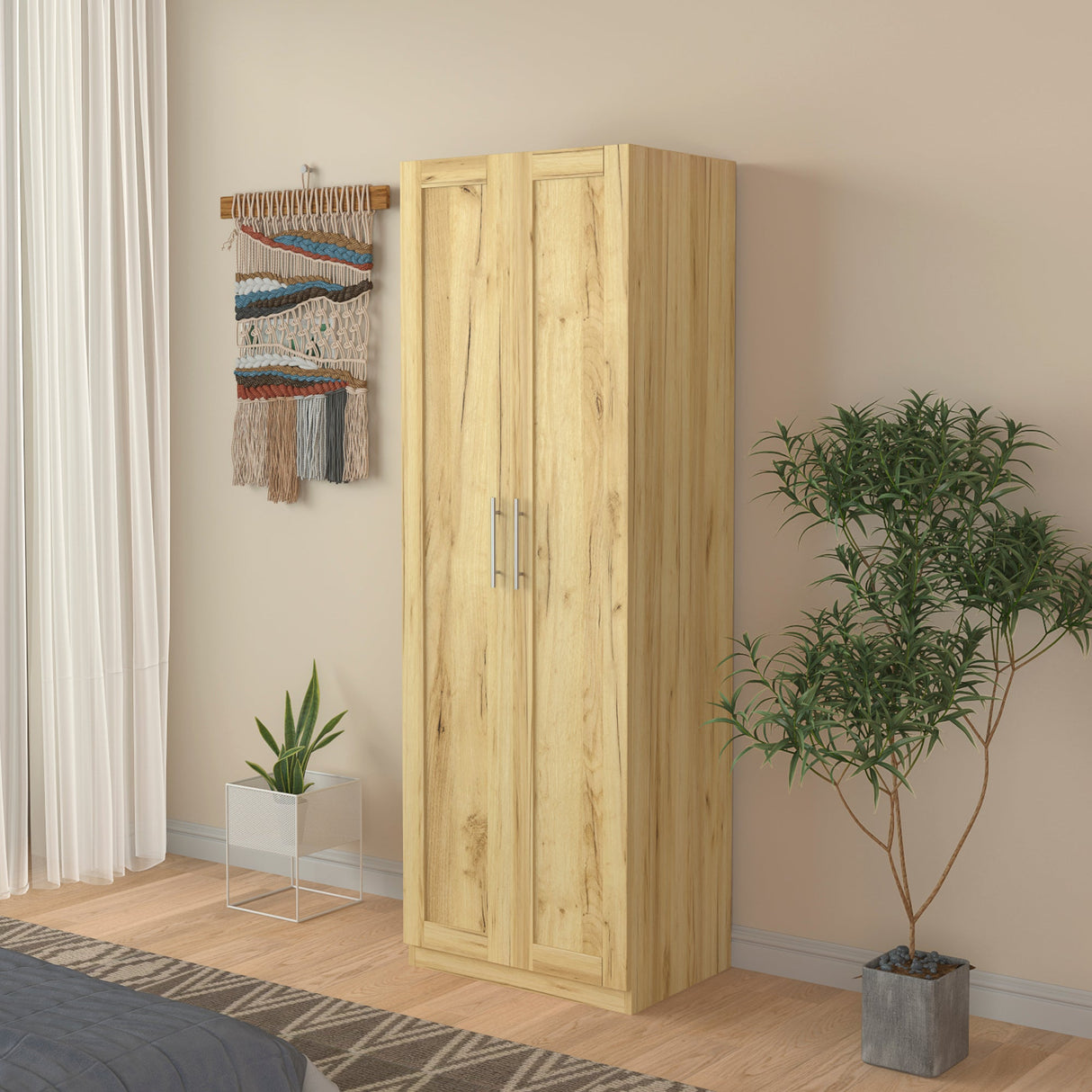 Modern Wardrobe w/ 2 Doors and 3 Shelves - Durable Storage Solution