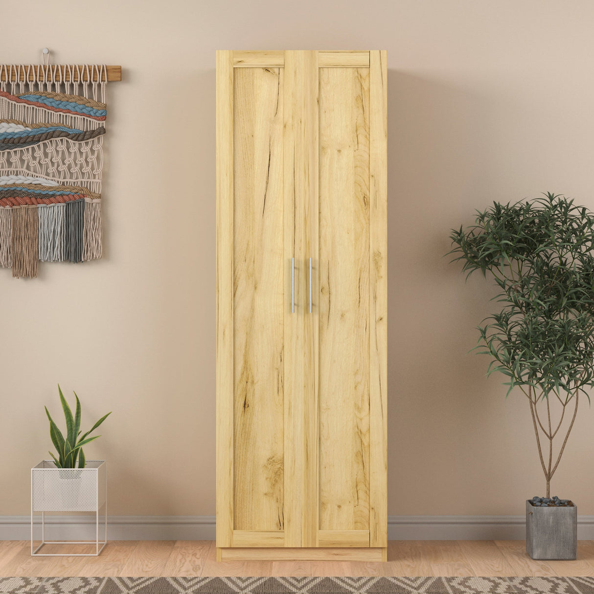 Modern Wardrobe w/ 2 Doors and 3 Shelves - Durable Storage Solution