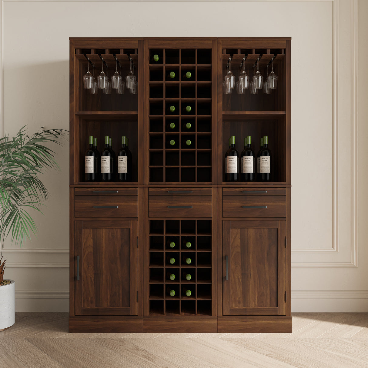 Modular Wine Bar Cabinet Buffet Cabinet in Walnut - Joysource