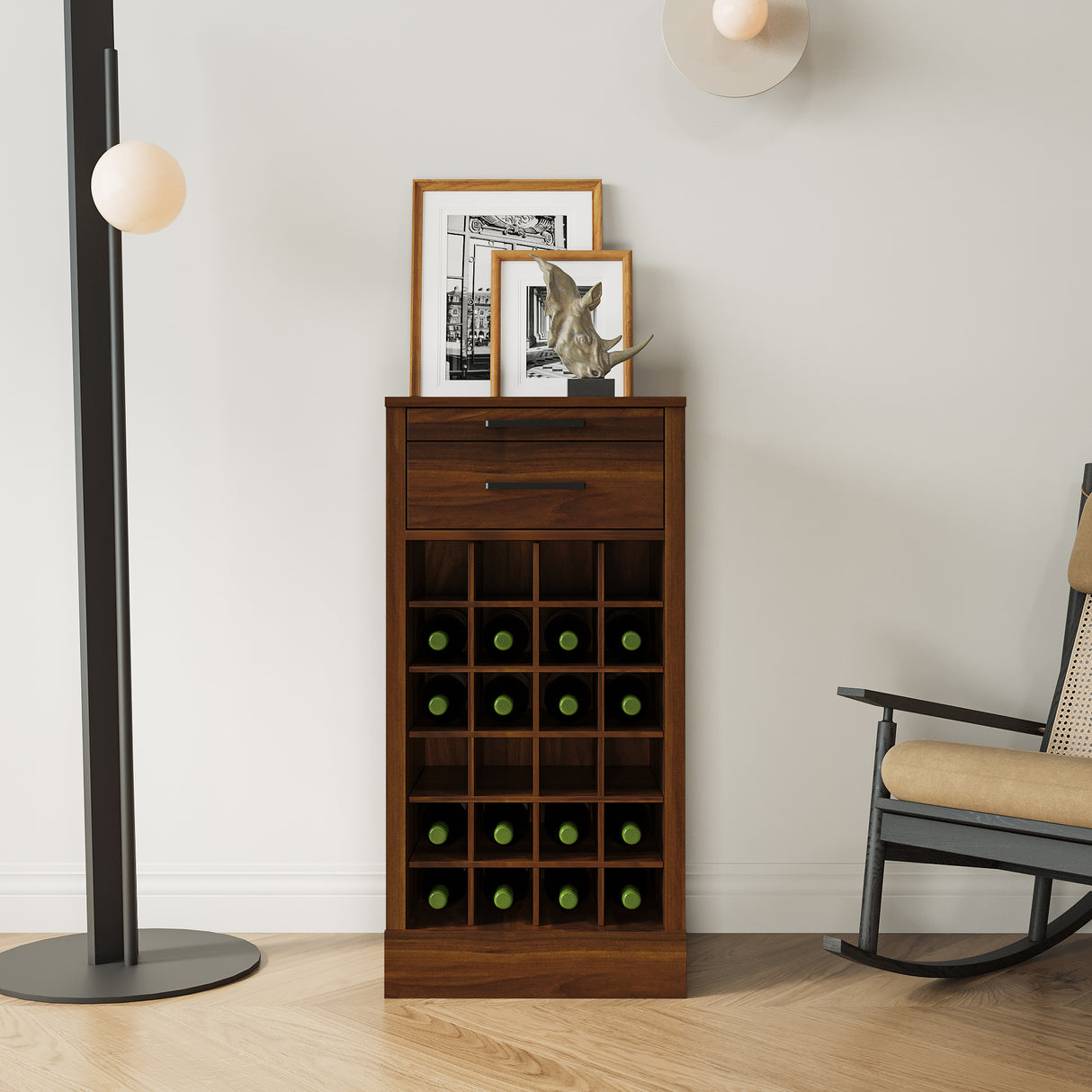 Walnut Modular Bar Cabinet for 24 Bottles w/ Drawers - Joysource