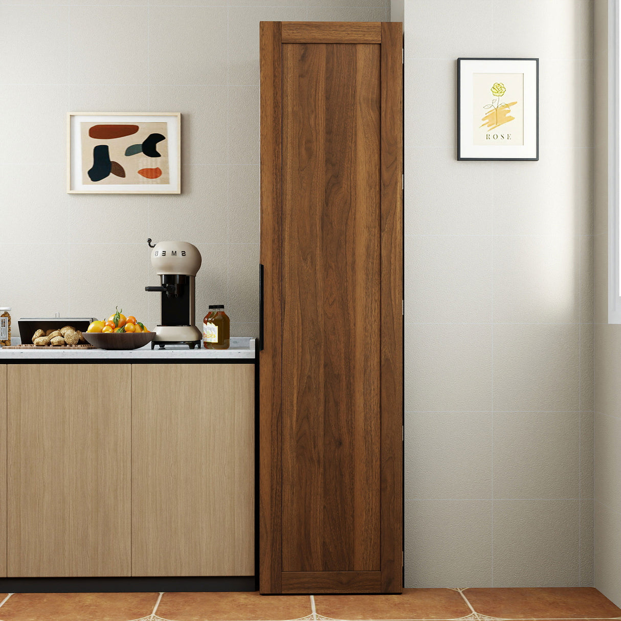 22" Deep Narrow Pantry Cabinet with Door Shelves & Interior Storage