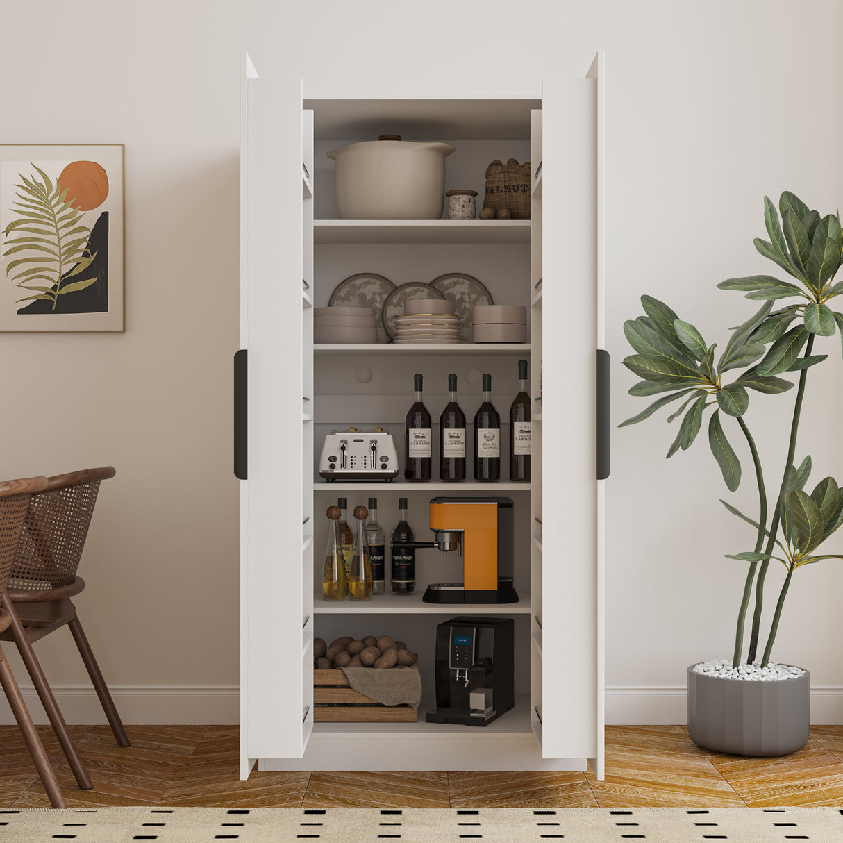 63" Tall Kitchen Pantry Cabinet w/ Doors & Shelves | Joysource