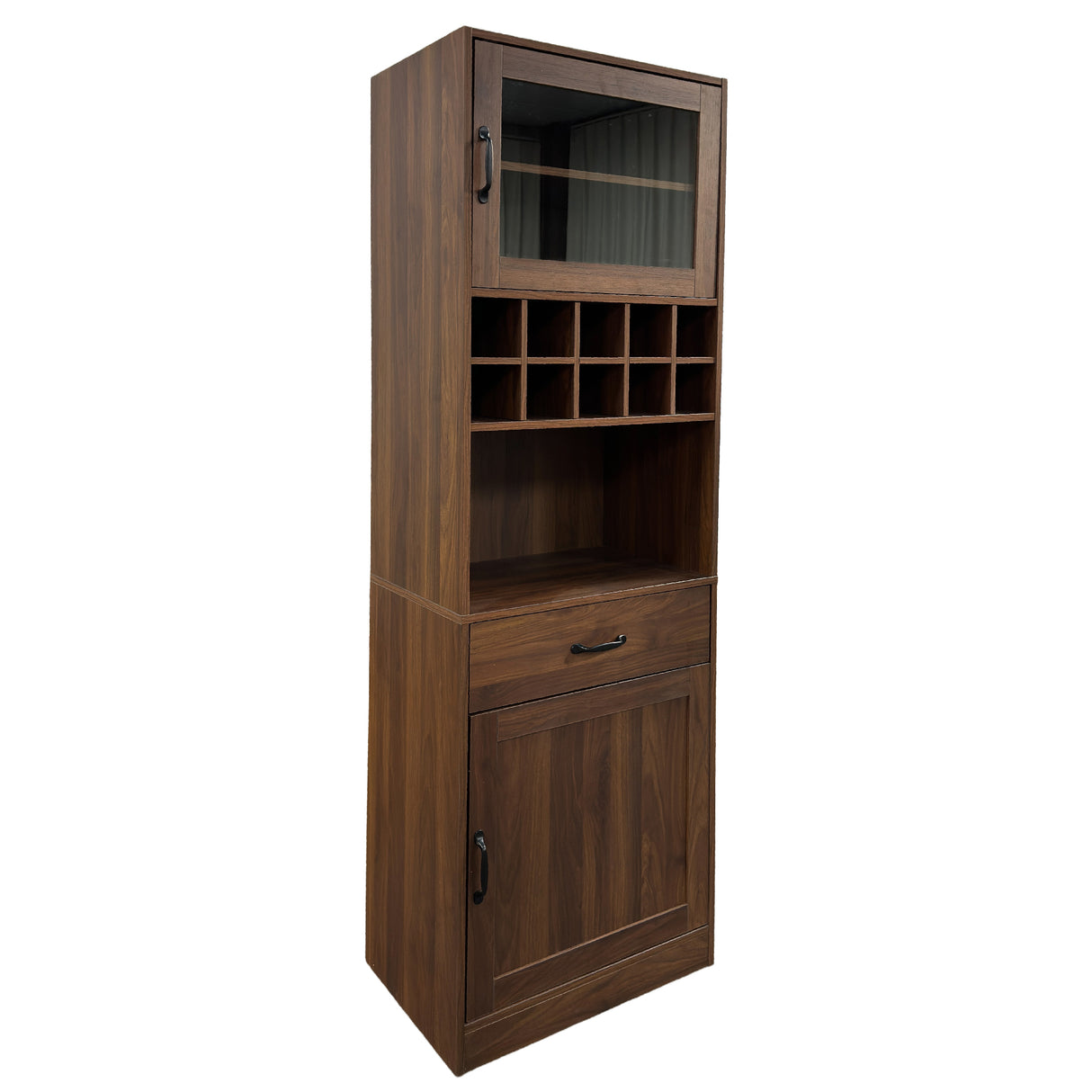 71" Farmhouse Kitchen Pantry Cabinet with Glass Door & Wine Storage