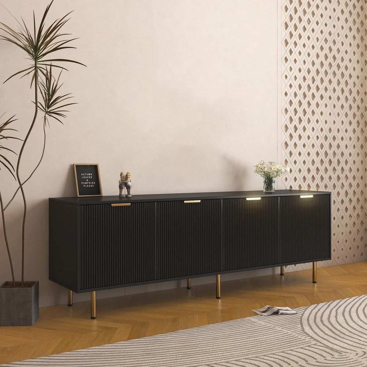 71" Modern TV Stand with Legs & 4 Doors for Living Room, Bedroom