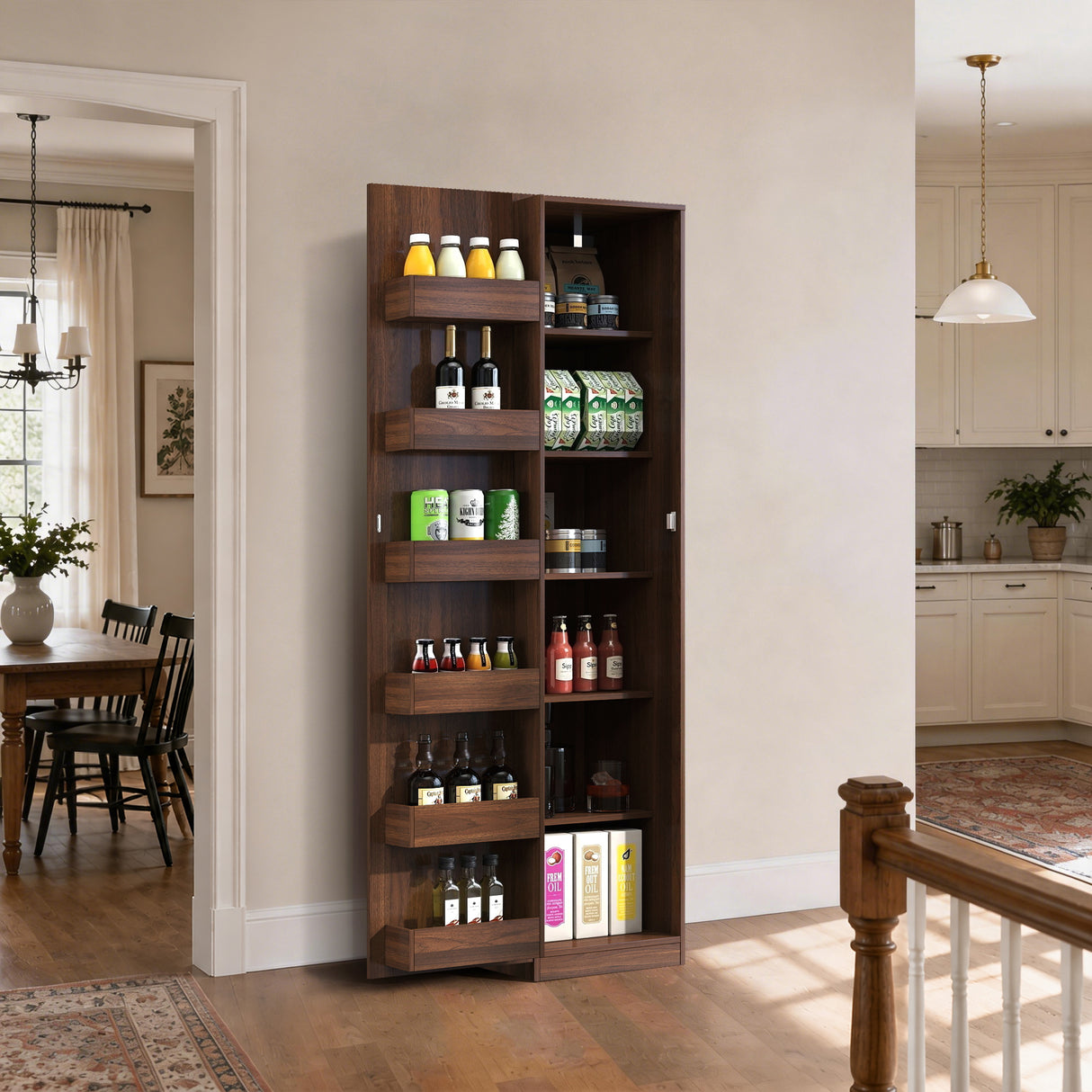 71" Narrow Kitchen Pantry Cabinet w/ Doors & Adjustable Shelves | Multipurpose