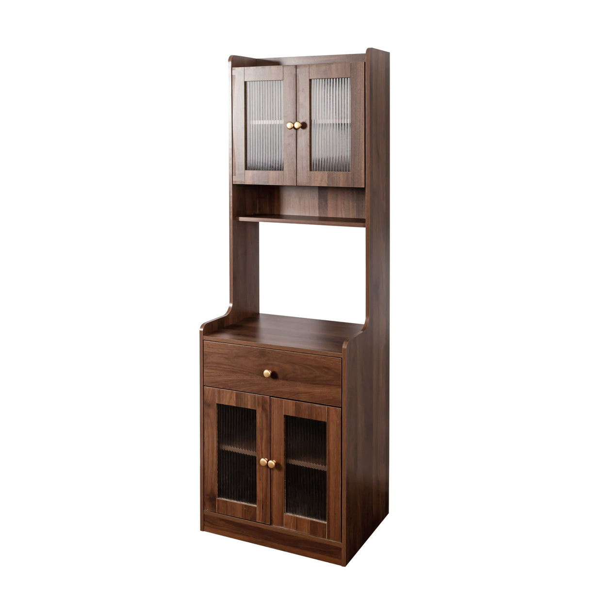 71" Narrow Kitchen Pantry Cabinet with Hutch, Drawer & Microwave Stand