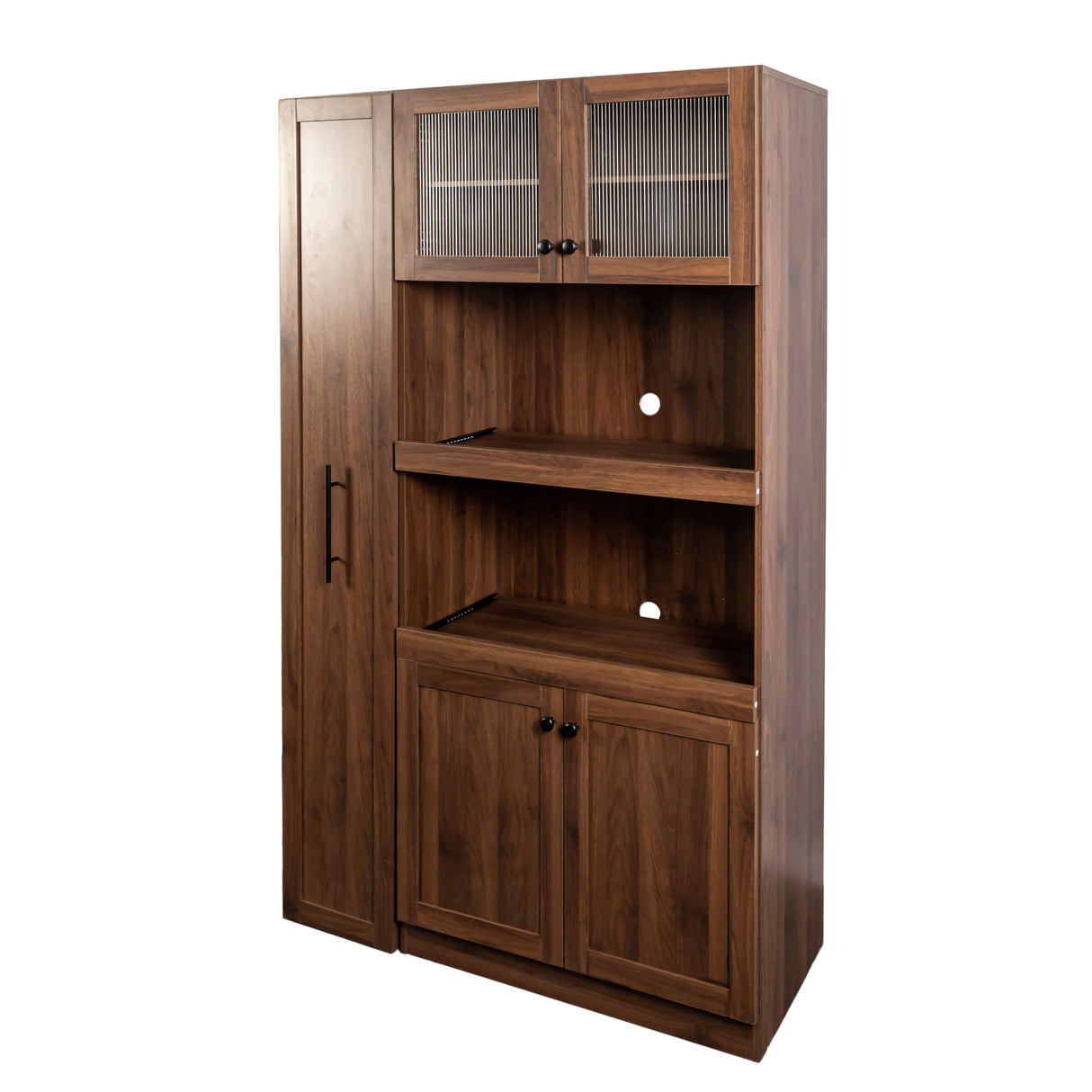71" Tall Kitchen Pantry Cabinet with Pull Out Shelves and Glass Doors | Multifunctional