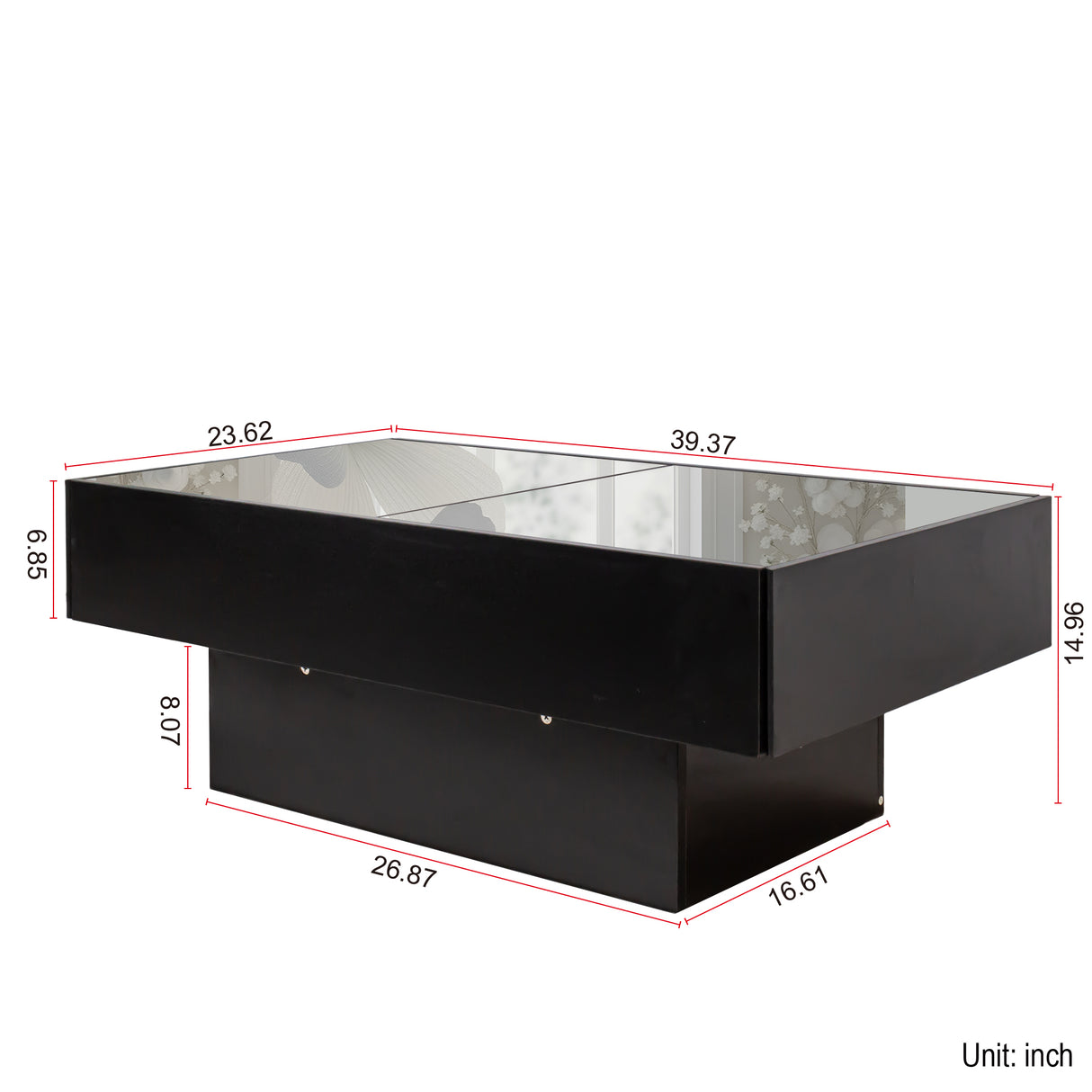 Extendable Coffee Table w/ Sliding Glass Top, Hidden Storage & LED Base, Black