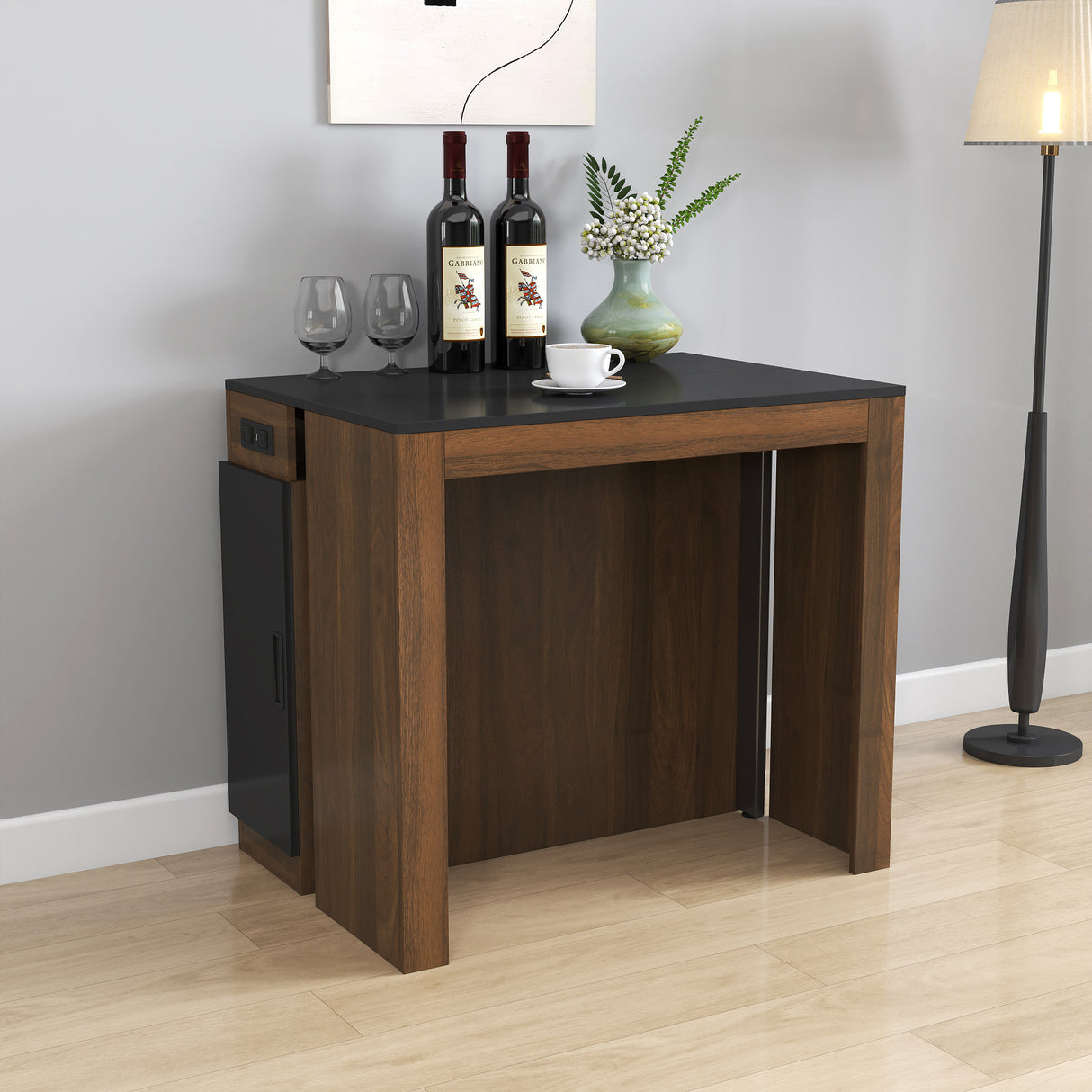 Modern Extendable Dining Table w/ Built-In Outlet & Storage for 2-12 People
