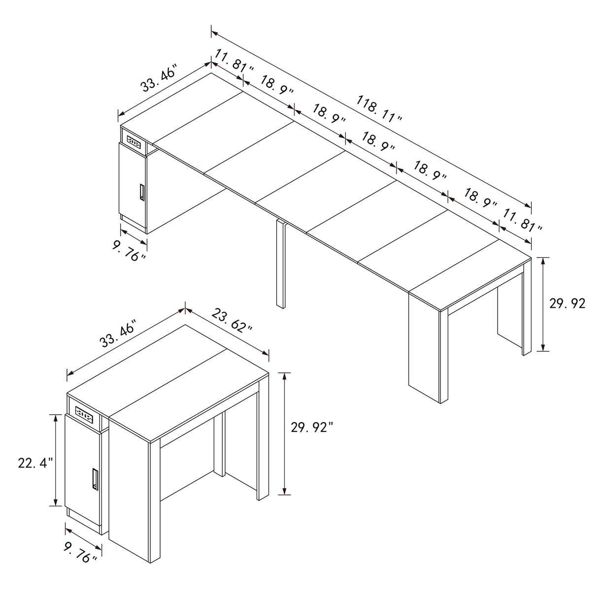 Modern Extendable Dining Table w/ Built-In Outlet & Storage for 2-12 People