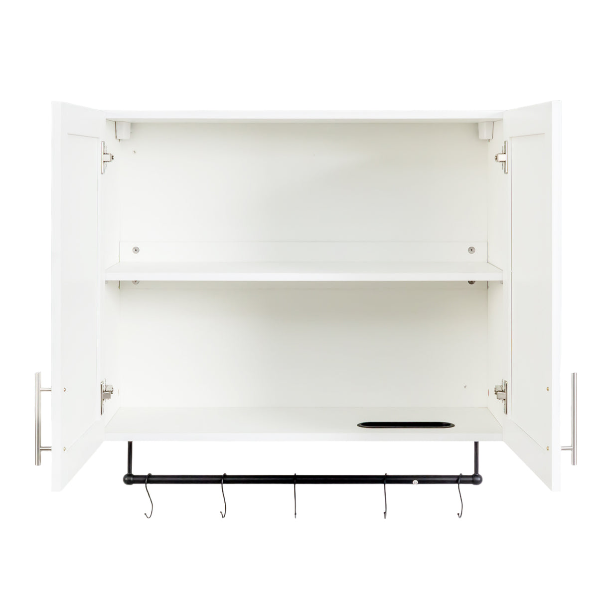 Modern Wall-Mounted Bathroom Cabinet with Hanging Rod, Hooks & Tissue Slot