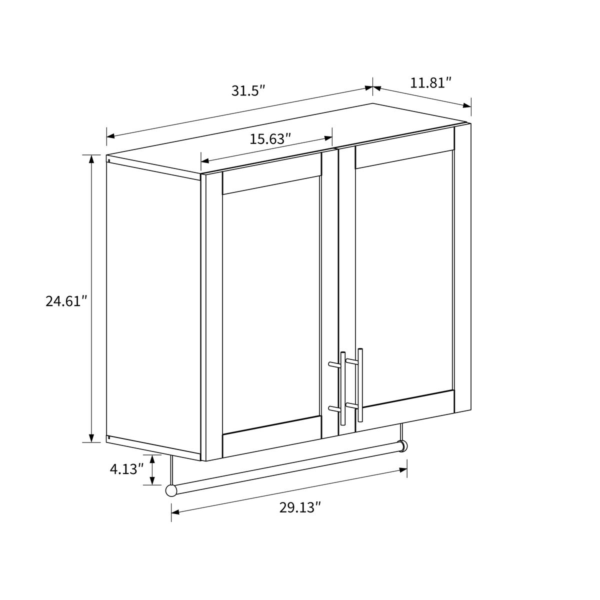 32" White Bathroom Wall Cabinet with Hanging Rod, 5 Hooks & Tissue Slot