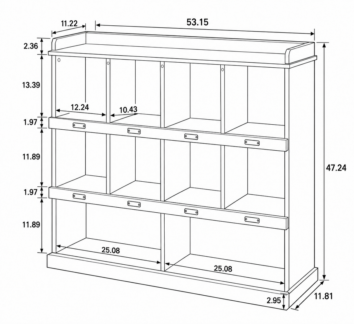 Bookcase w/ 10 Cubby Holes for Storage and Display | 47" Tall