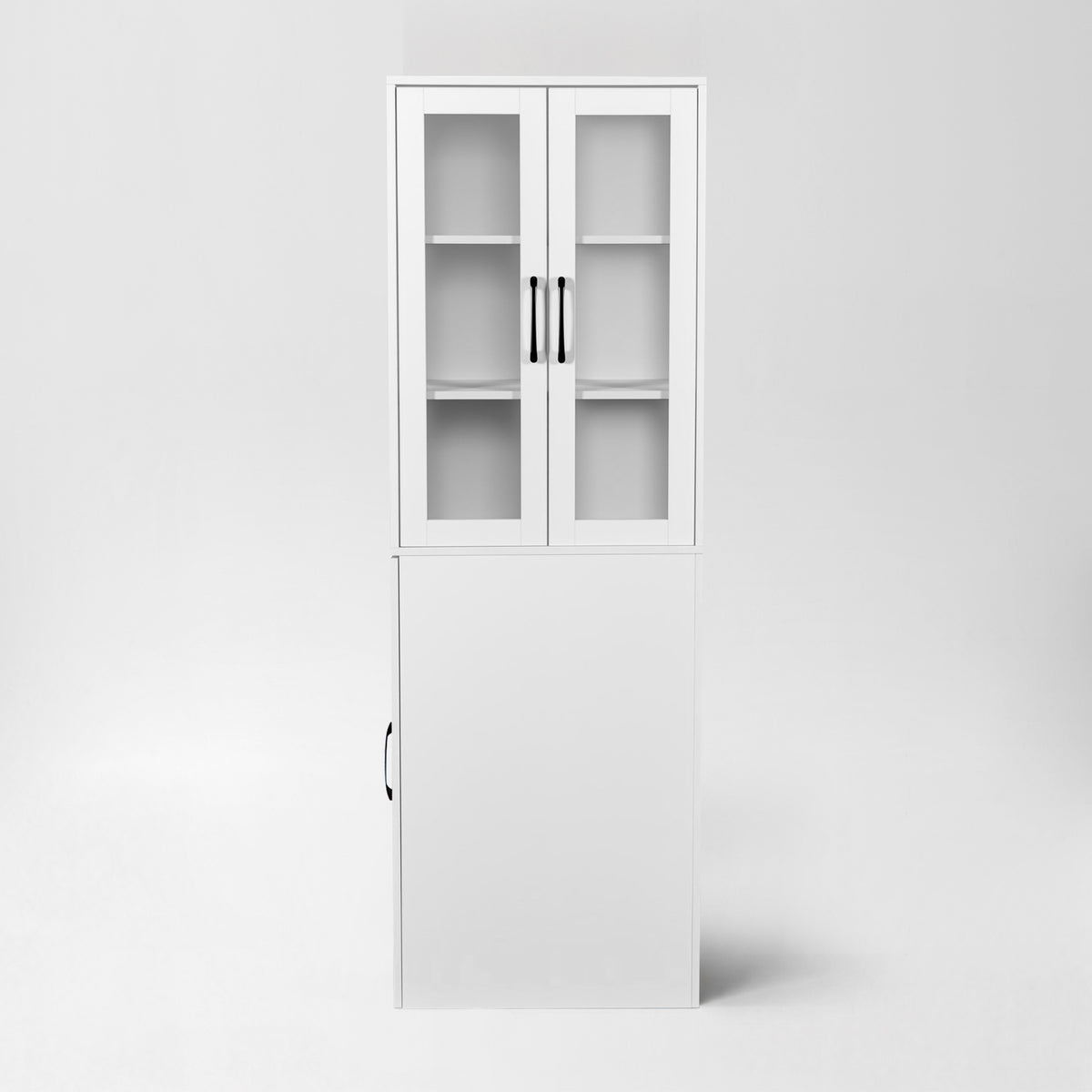 71" Pantry Cabinet with Glass Doors & Side Pull-Out Rack