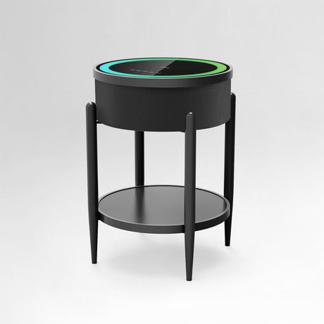 Round Smart Side Table with Built-in Bluetooth Speaker & Wireless Charging