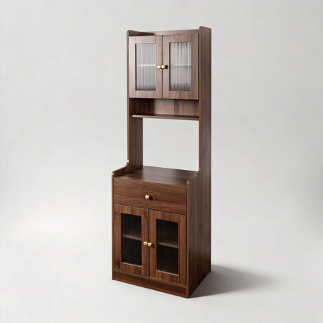 71" Narrow Storage Cabinet with Hutch, Drawer & Open Shelf
