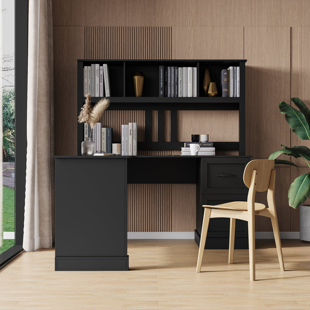 L-Shaped Computer Desk with Hutch for Home Office