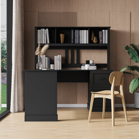 L-Shaped Computer Desk with Hutch for Home Office