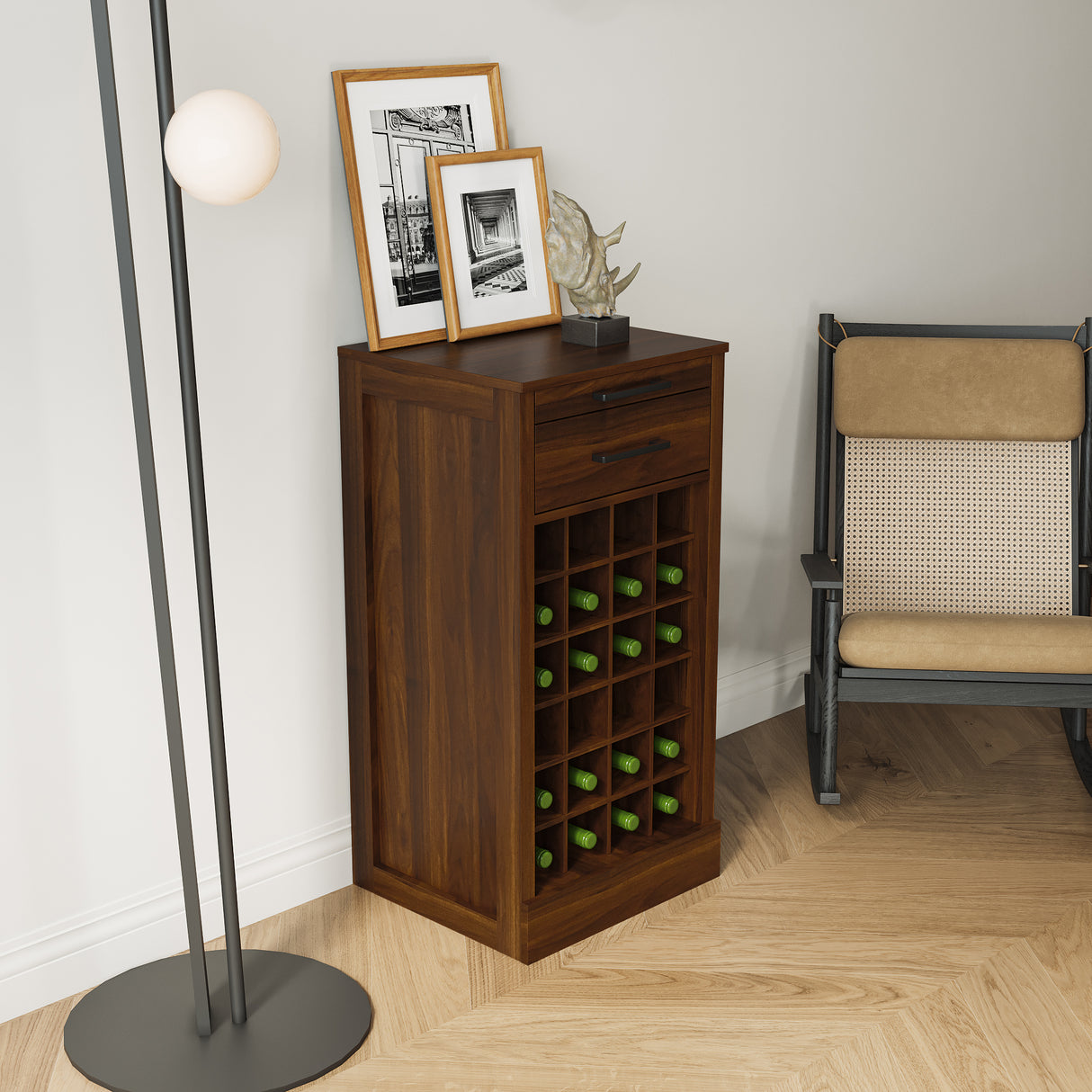 Walnut Modular Bar Cabinet for 24 Bottles w/ Drawers - Joysource