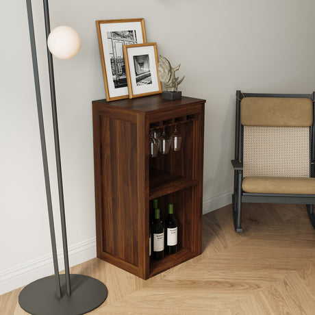 Modular Bar Cabinet in Walnut w/ Shelves & Glasses Holder - Joysource