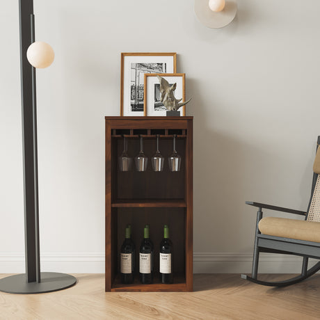 Modular Bar Cabinet in Walnut w/ Shelves & Glasses Holder - Joysource