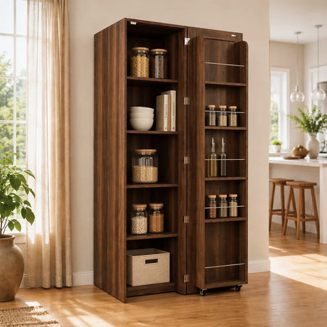 22" Deep Narrow Pantry Cabinet with Door Shelves & Interior Storage