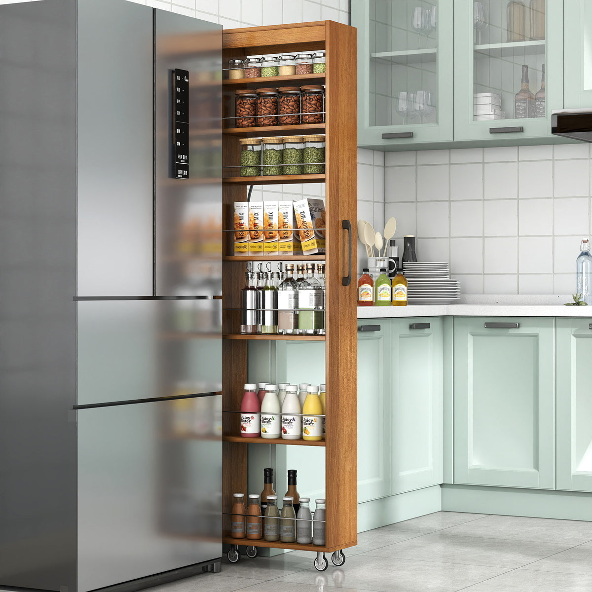 7-Tier Slim Pull-Out Storage Cabinet on Wheels for Kitchen & Laundry Room