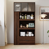 71" Kitchen Pantry Cabinet w/ Pull-Out Storage Shelves, Drawer & Microwave Stand