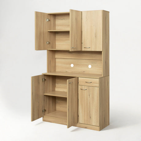 71" Tall Kitchen Pantry Cabinet with Hutch, Microwave Shelf & Storage Drawer