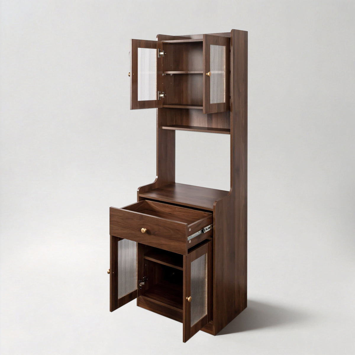 71" Narrow Storage Cabinet with Hutch, Drawer & Open Shelf