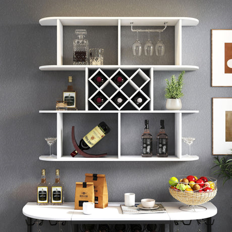 3-Tier Wall-Mounted Wine Rack w/ Glass Holder for Dining Room & Home Bar
