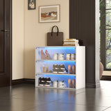3 Tiers Shoe Storage Cabinet with Glass Door & RGB Led Light | Shoe Rack