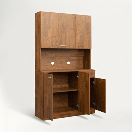 71" Tall Kitchen Pantry Cabinet with Hutch, Microwave Shelf & Storage Drawer