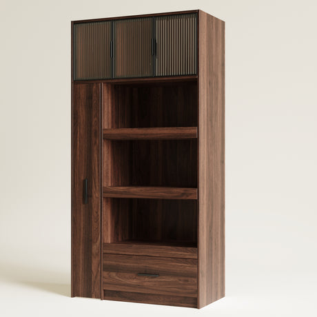71" Kitchen Pantry Cabinet w/ Pull-Out Storage Shelves, Drawer & Microwave Stand