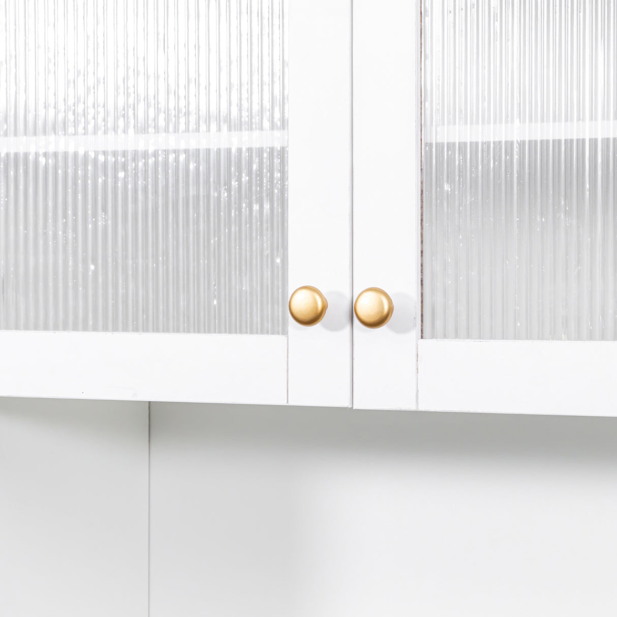 43"W Kitchen Pantry with Pull Out Shelves and Glass Doors, White