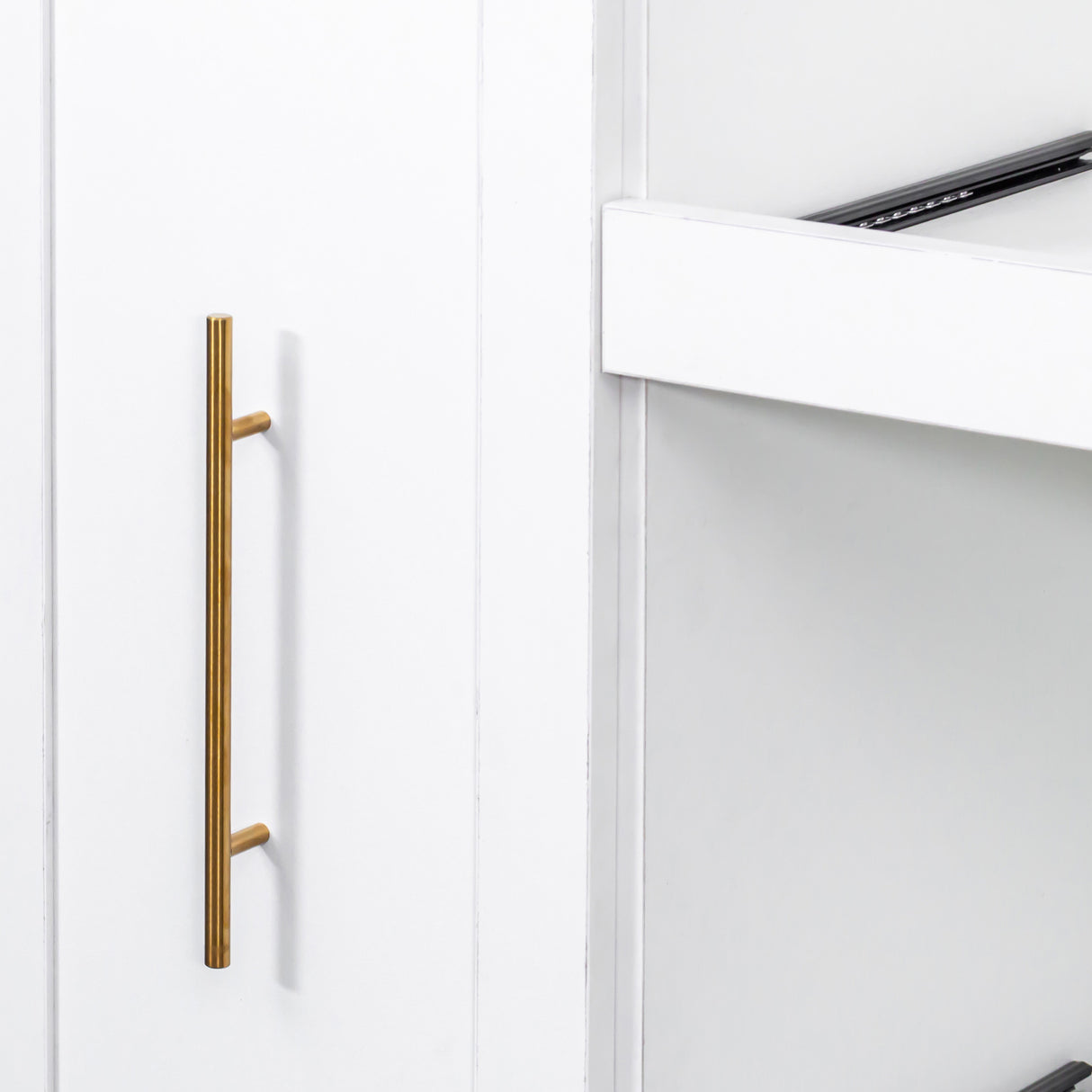 43"W Kitchen Pantry with Pull Out Shelves and Glass Doors, White