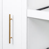 43"W Kitchen Pantry with Pull Out Shelves and Glass Doors, White