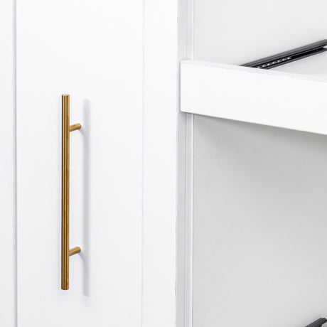 43"W Kitchen Pantry with Pull Out Shelves and Glass Doors, White