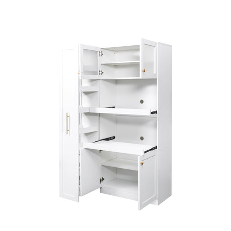 71" Tall Kitchen Pantry Cabinet with Pull Out Shelves and Glass Doors | Multifunctional