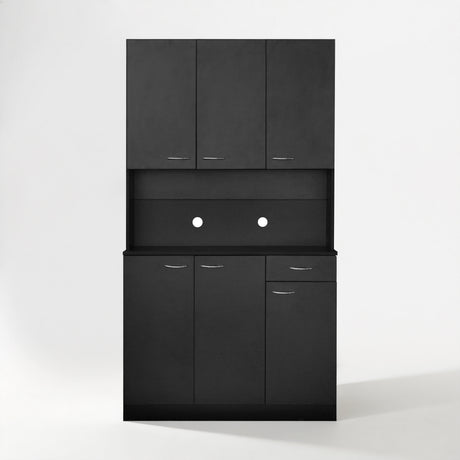 71" Tall Kitchen Pantry Cabinet with Hutch, Microwave Shelf & Storage Drawer