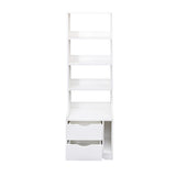 5-Tier Slim Bookshelf with 2 Drawers for Bedroom or Home Office | White Night Stand