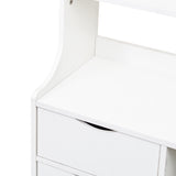 5-Tier Slim Bookshelf with 2 Drawers for Bedroom or Home Office | White Night Stand