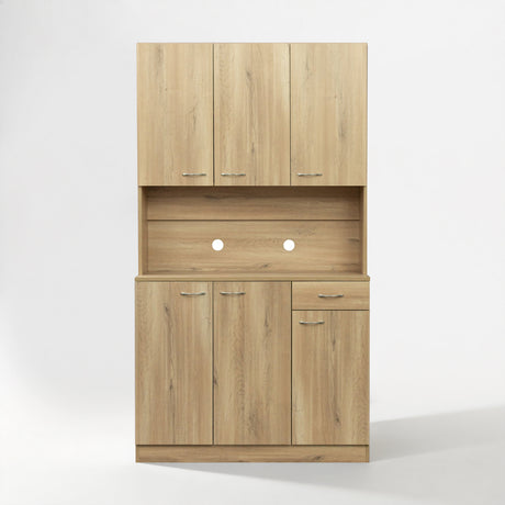 71" Tall Kitchen Pantry Cabinet with Hutch, Microwave Shelf & Storage Drawer