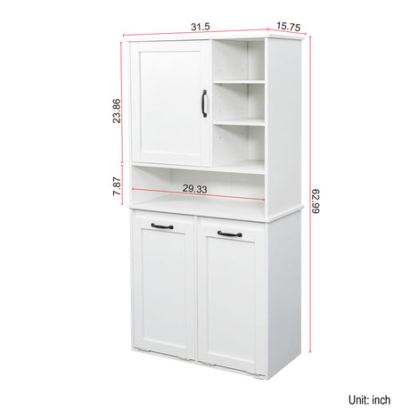 63" Laundry Storage Cabinet with Tilt-Out Hampers & Adjustable Shelves