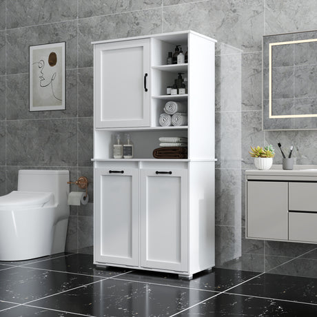 63" Laundry Storage Cabinet with Tilt-Out Hampers & Adjustable Shelves