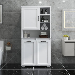 63" Laundry Storage Cabinet with Tilt-Out Hampers & Adjustable Shelves