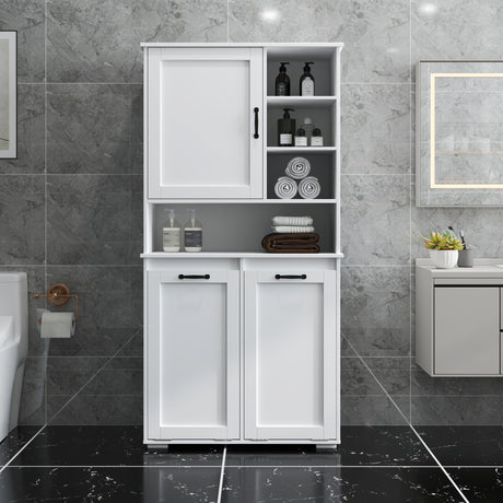 63" Laundry Storage Cabinet with Tilt-Out Hampers & Adjustable Shelves