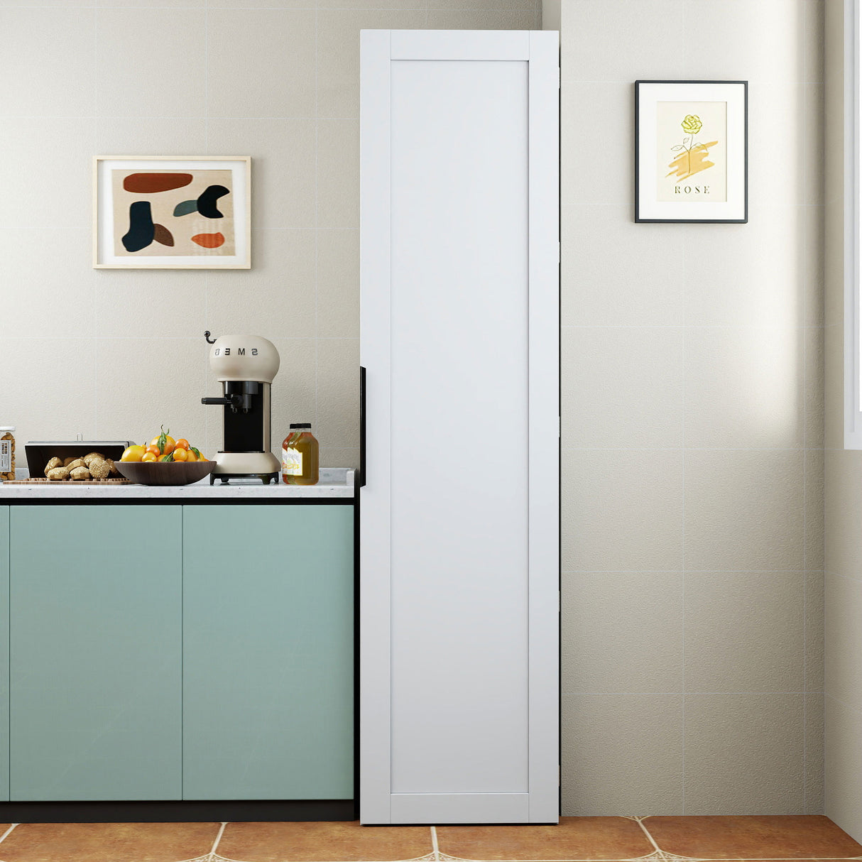 22" Deep Narrow Pantry Cabinet with Door Shelves & Interior Storage