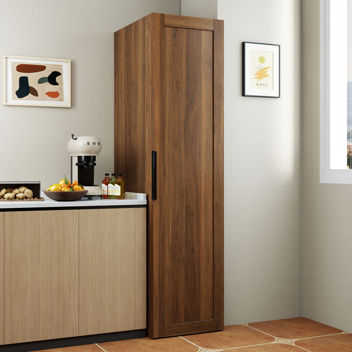 22" Deep Narrow Pantry Cabinet with Door Shelves & Interior Storage